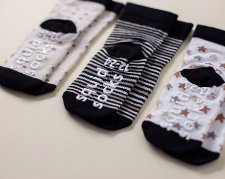 Carey - Non-Slip Baby Socks with Stripes, Polka Dots, Stars by squid socks