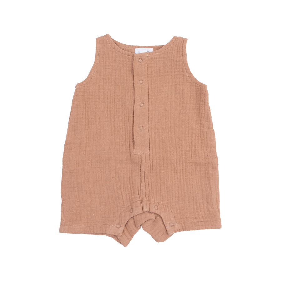 Sleeveless Shortie Romper - Solid Muslin Camel by Angel Dear