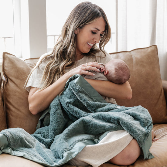 Satin Border Receiving Blanket in Evergreen by Saranoni