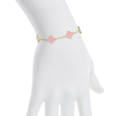 Four Leaf Clover Link Bracelet- Pink by Lily Nily