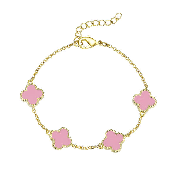 Four Leaf Clover Link Bracelet- Pink by Lily Nily