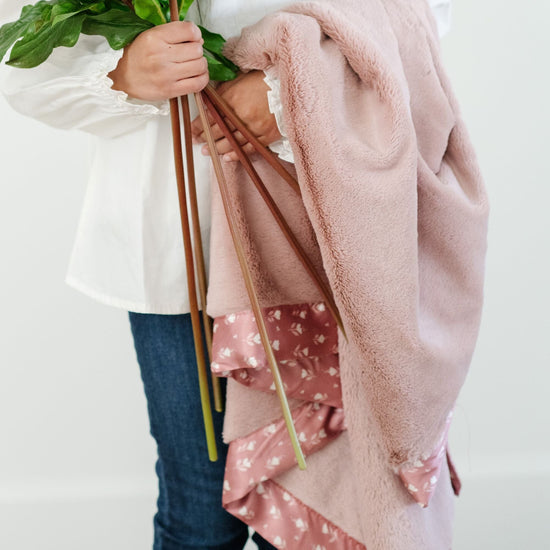 Satin Border Receiving Blanket in Tulip by Saranoni