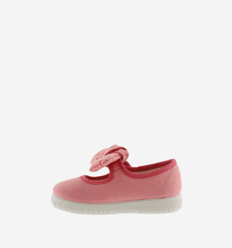 Ojala Canvas + Plaid Bow- Coral by Victoria Shoes