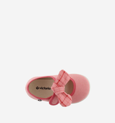 Ojala Canvas + Plaid Bow- Coral by Victoria Shoes