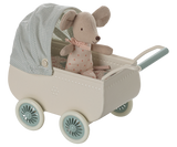 Pram with baby mouse - Mint by Maileg