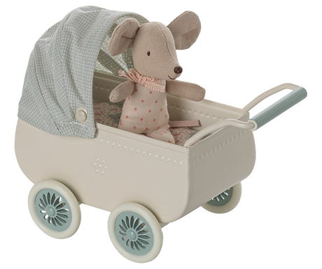 Pram with baby mouse - Mint by Maileg