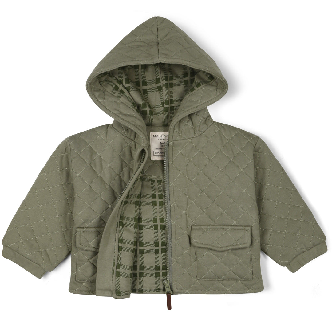Organic Quilted Hooded Jacket - Olive by Makemake