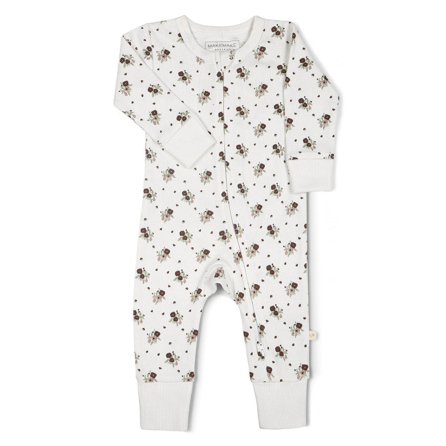 Organic 2-Way Zip Romper - Ditsy Plum by Makemake