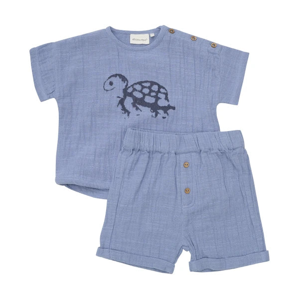 Muslin Short Sleeve Tee + Shorts Set-  Turtle by Minymo