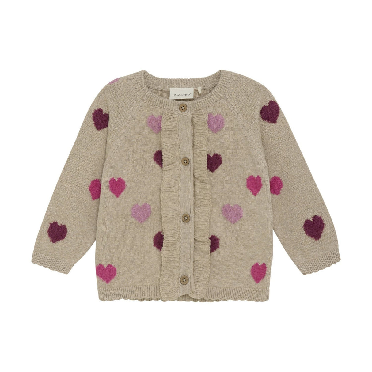 Knit Cardigan- Beige Melange Hearts by Minymo