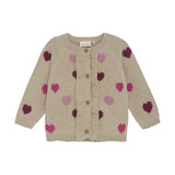 Knit Cardigan- Beige Melange Hearts by Minymo