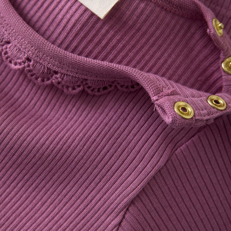 Long Sleeve Ribbed Bodysuit- Mauve Orchid by Minymo