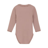 Girl Long Sleeve Ribbed Bodysuit- Misty Rose by Minymo