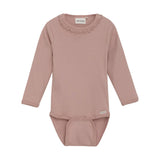 Girl Long Sleeve Ribbed Bodysuit- Misty Rose by Minymo