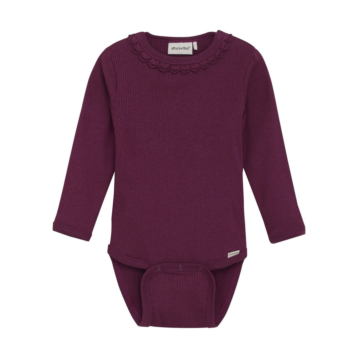 Long Sleeve Ribbed Bodysuit- Raspberry Coulis by Minymo