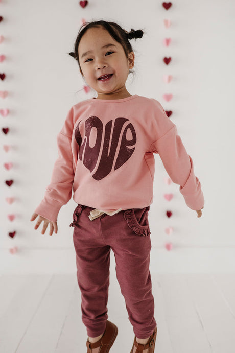 Drop-Shoulder Pullover- Love in Rose Brown by Babysprouts