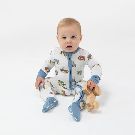 2-Way Zipper Romper - Vintage Tractors by Angel Dear
