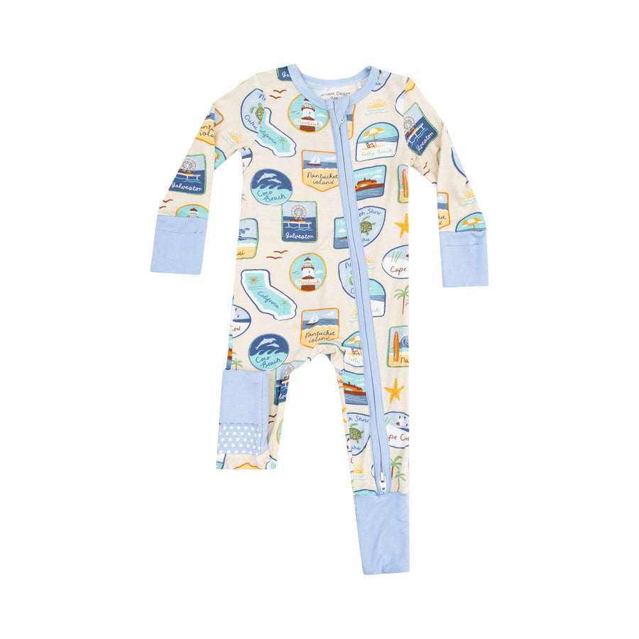 2 Way Zipper Romper - Beach Patches by Angel Dear