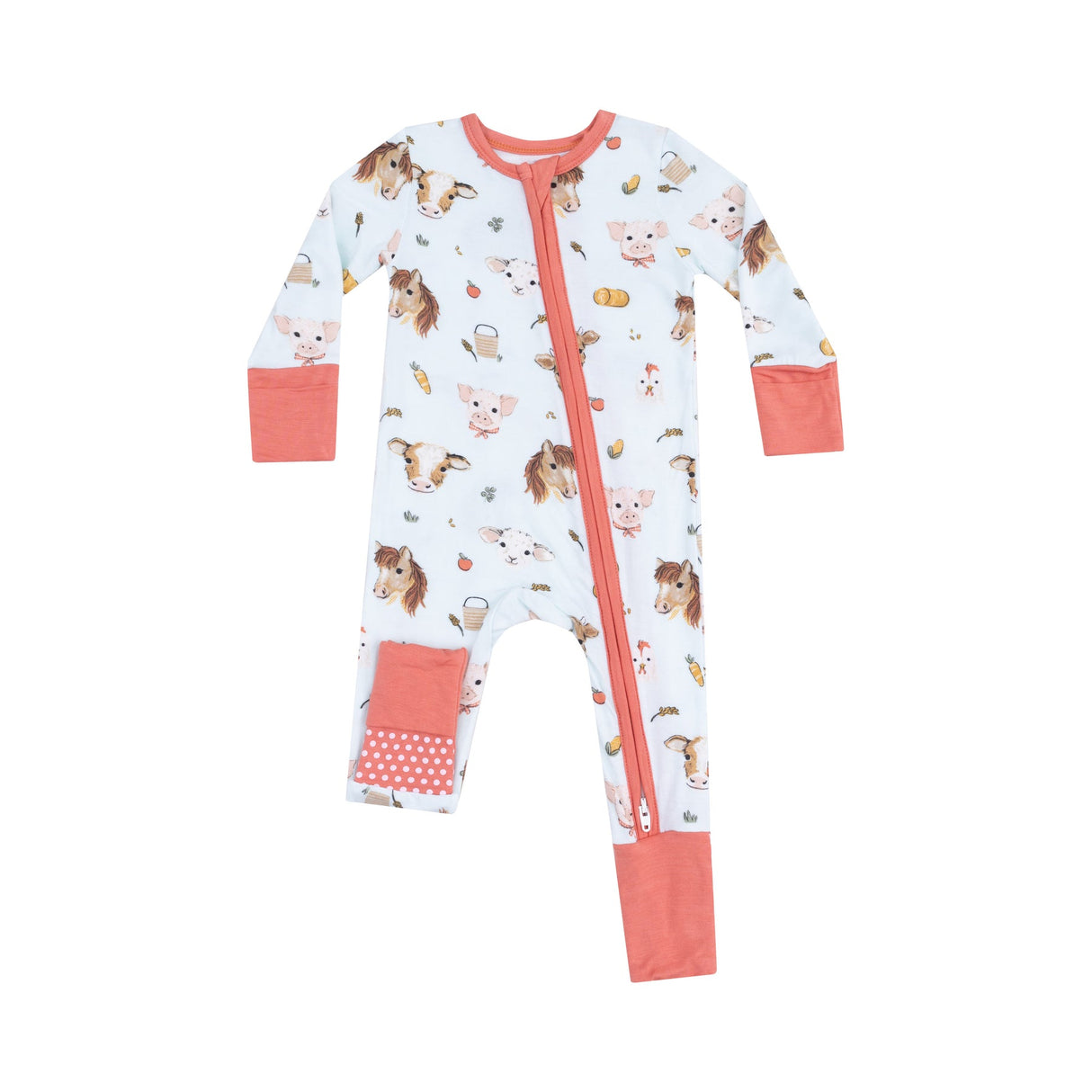 2 Way Zipper Romper - Vintage Animals Faces Blue by Angel Dear