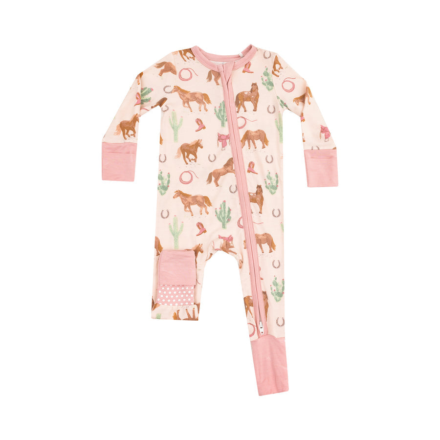2 Way Zipper Romper - Western Horses Pink by Angel Dear