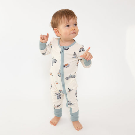 2-Way Zipper Romper - Vintage Motorcycles by Angel Dear