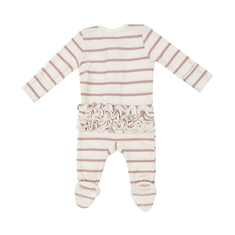 2 Way Ruffle Zipper Footie - Modal Rib French Stripe -Misty Rose by Angel Dear