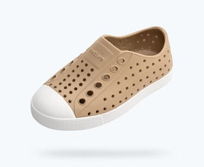 Native Jefferson kids shoes in Flax Tan and Shell White