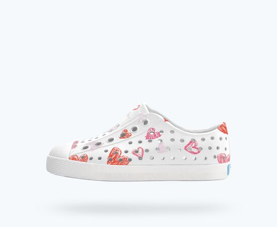 Jefferson Print Shoes- Heart Graffiti/Shell White by Native Shoes