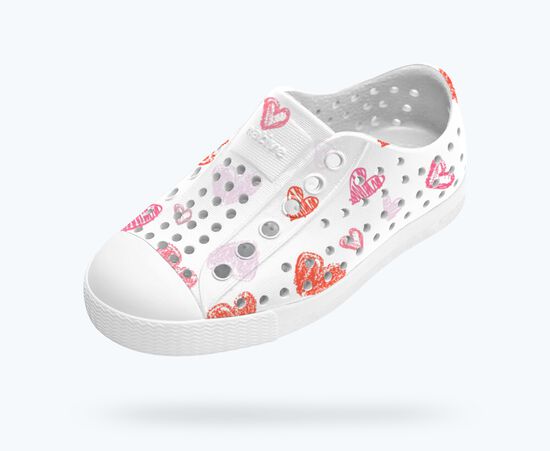 Jefferson Print Shoes- Heart Graffiti/Shell White by Native Shoes