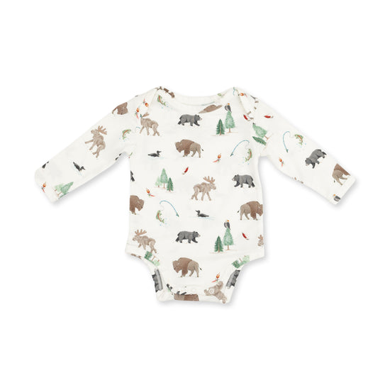 Long Sleeve Bodysuit- Northern Woodland Animals by Angel Dear