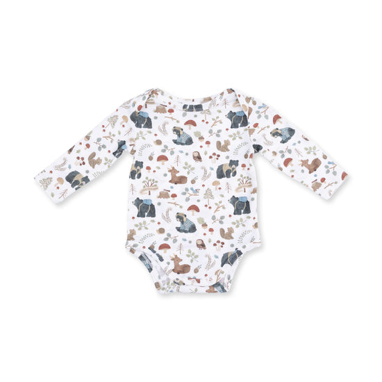 Long Sleeve Bodysuit- Southern Woodland Animals Green by Angel Dear
