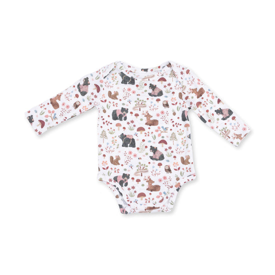 Long Sleeve Bodysuit- Southern Woodland Animals Pink by Angel Dear