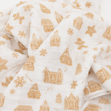 Cotton Muslin Swaddle Blanket - Gingerbread Village by Little Unicorn