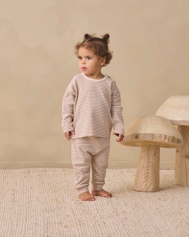 Drawstring Pant || Cocoa Microstripe by Quincy Mae
