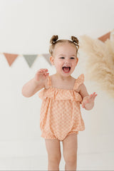 Girl's Gauze Bubble Romper - Pink Lemonade Checkered by babysprouts