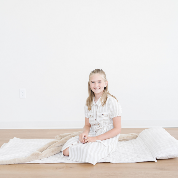 Minky/Faux Fur Nap Mat- Neutral Plaid by Saranoni