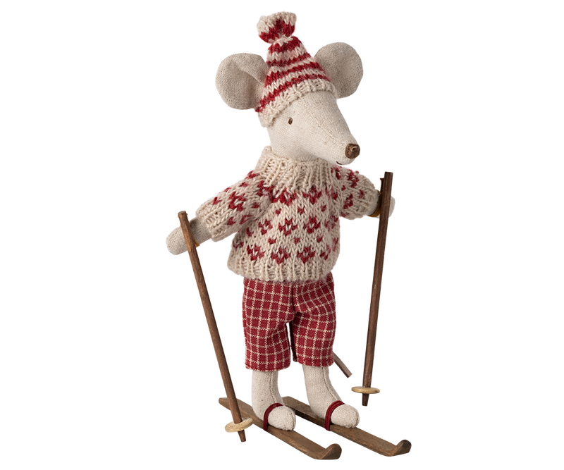 Winter mouse with ski set, Mum - Red by Maileg