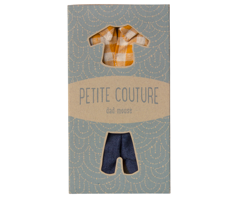 Yellow checked shirt and pants, Dad mouse by Maileg