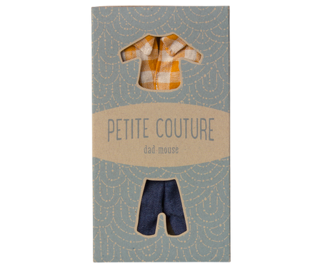 Yellow checked shirt and pants, Dad mouse by Maileg