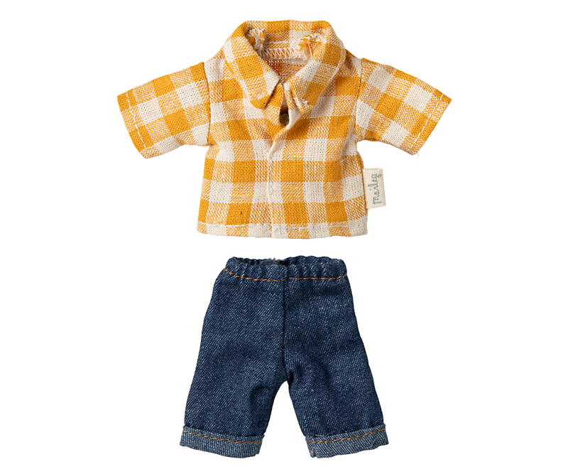 Yellow checked shirt and pants, Dad mouse by Maileg
