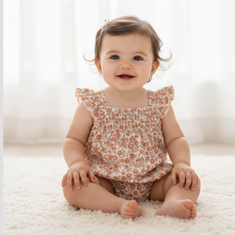 Organic Ruffle Sleeve Bubble Romper - Sienna by Makemake