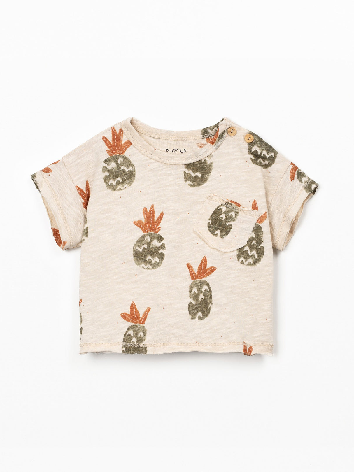 Printed Flame Jersey T-Shirt- Beige Pineapple by Play Up
