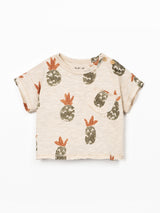 Printed Flame Jersey T-Shirt- Beige Pineapple by Play Up