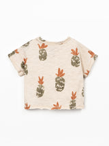 Printed Flame Jersey T-Shirt- Beige Pineapple by Play Up