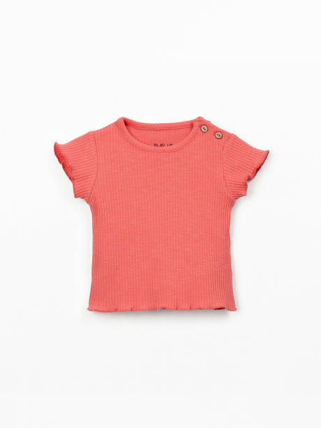 Flame Ribbed T-Shirt in Coral by Play Up
