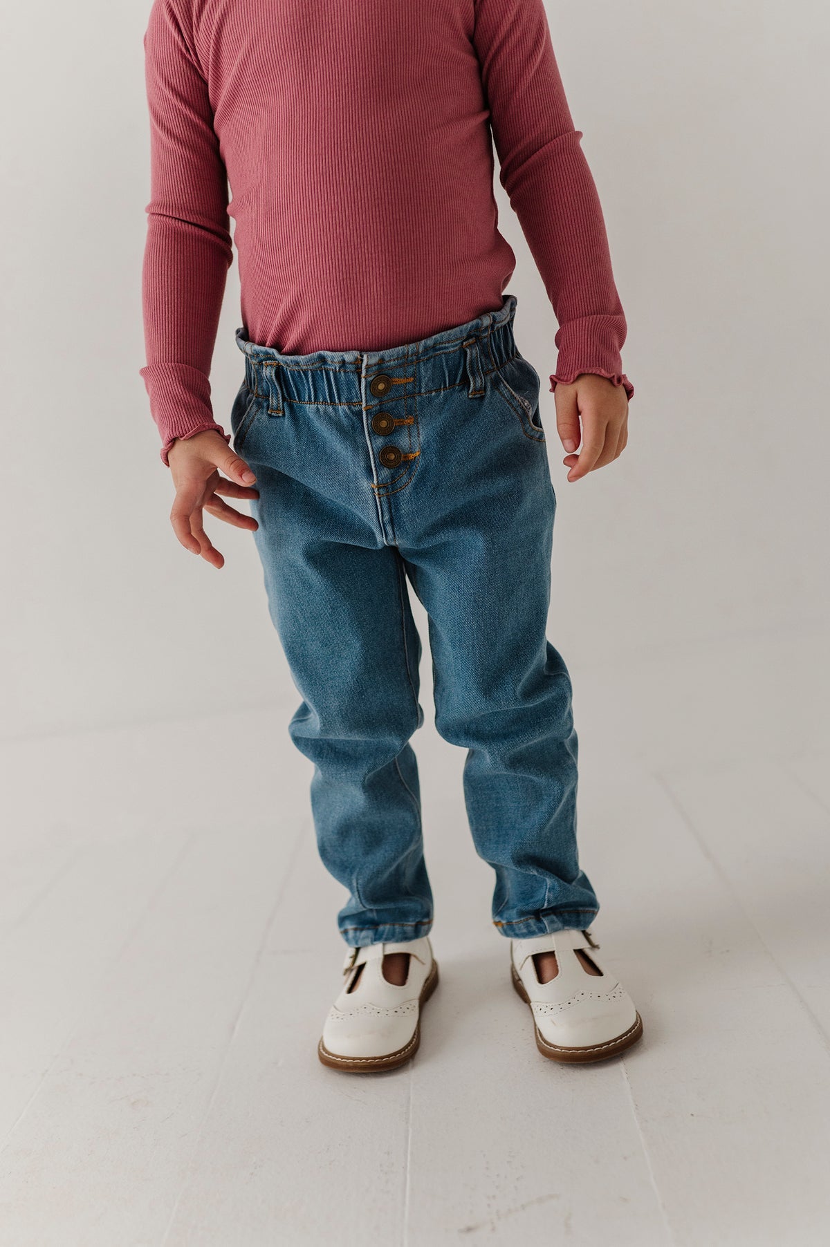 Paperbag Denim Pants- Mid Blue Wash by Babysprouts