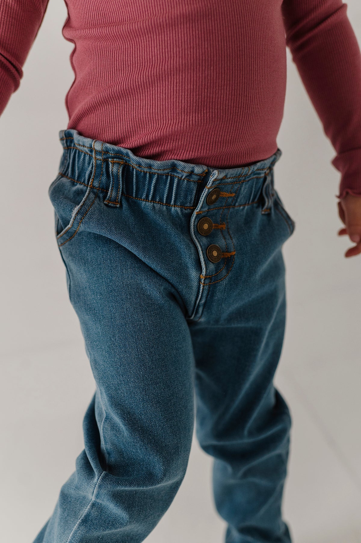 Paperbag Denim Pants- Mid Blue Wash by Babysprouts