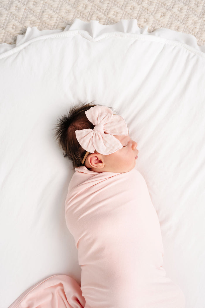 Cloud Muslin Heirloom Bow- Blush Headband by Lou Lou & Company