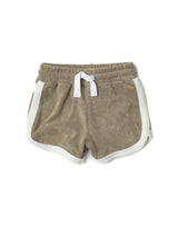 Terry Cloth Track Short - Khaki Green by Little Bipsy