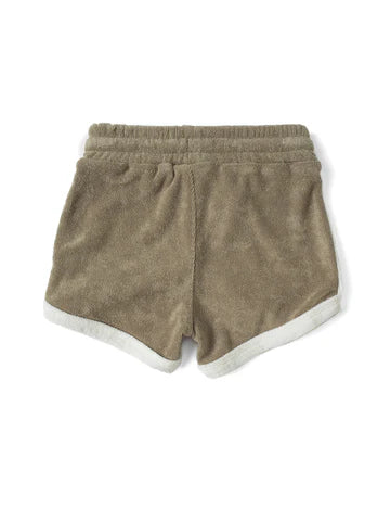 Terry Cloth Track Short - Khaki Green by Little Bipsy